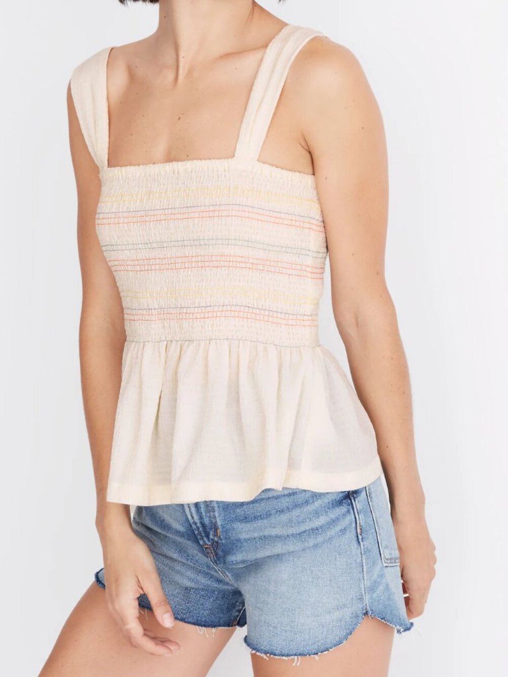 Madewell Texture & Thread Rainbow Smocked Peplum Tank Top, Size XS, EUC